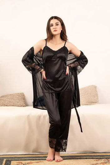 5-Piece Bridal Silk Long Slit Nighty Set