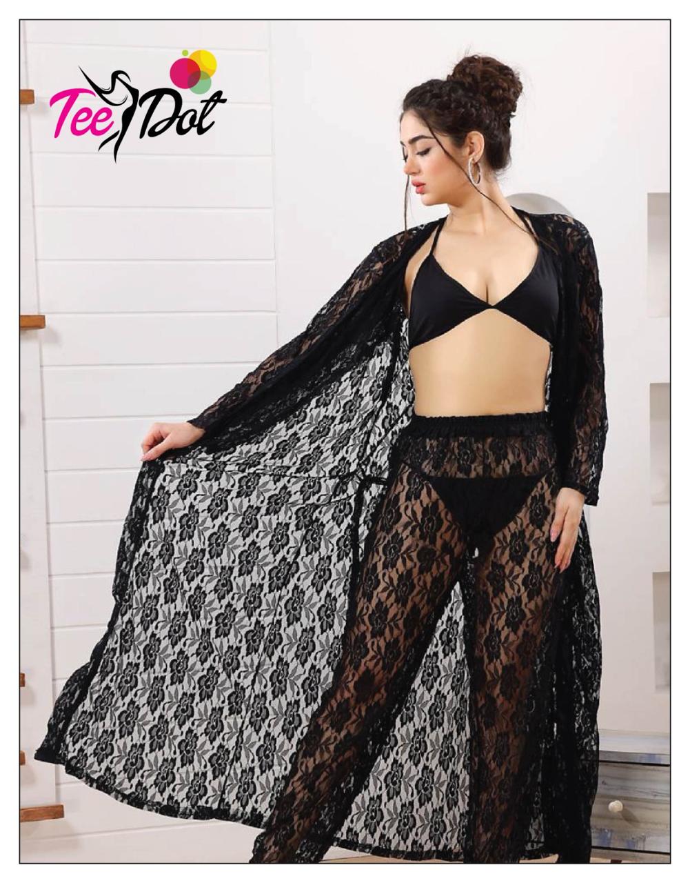 4-Piece Long Net Nighty Set in Grey – Luxurious Nightwear for Women