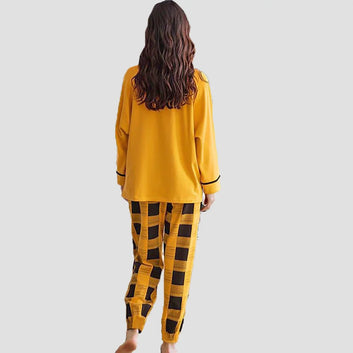 Yellow New Printed Half Sleeves Shirt And  Printed Trouser Night Wear