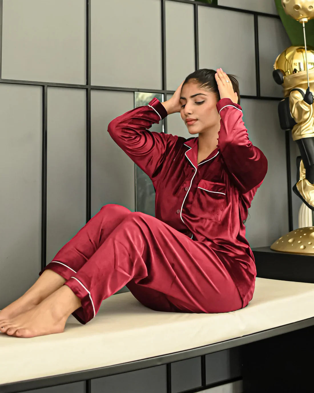 2-Piece Short Slit Silk Nighty Set – Luxurious Nightwear for Women