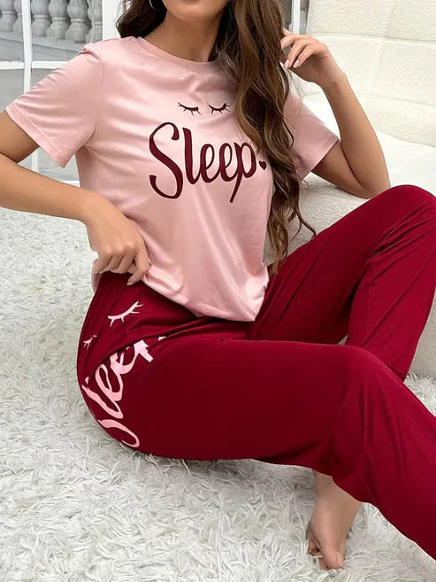 New SLEEP Printed HALF Sleeves Shirt And Printed Trouser Night Wear