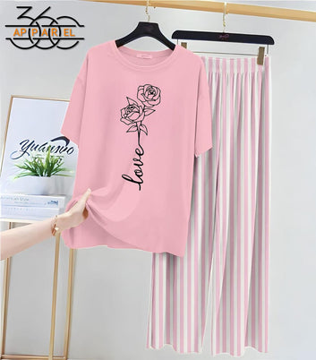New love Printed Half Sleeves Shirt And Printed Trouser Night Wear