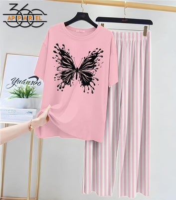 New butterfly Printed Half Sleeves Shirt And Printed Trouser Night Wear
