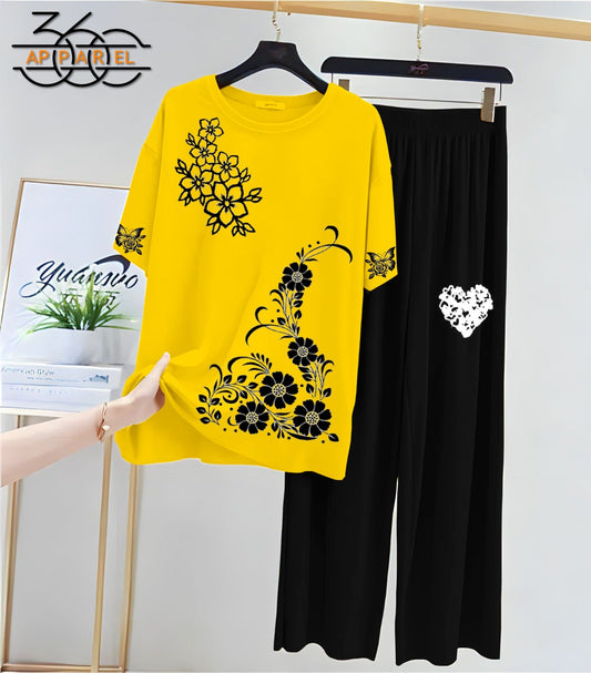 New flower Printed Half Sleeves Shirt And Printed Trouser Night Wear