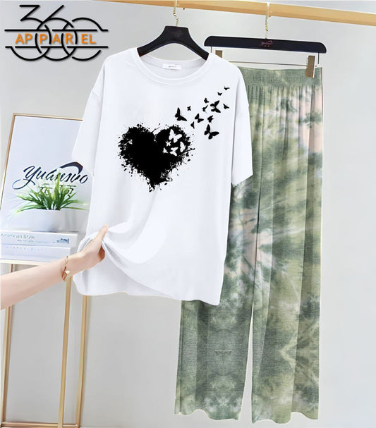 New heart shape Printed Half Sleeves Shirt And Printed Trouser Night Wear