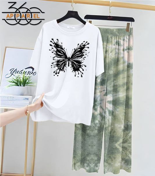 New butterfly Printed Half Sleeves Shirt And Printed Trouser Night Wear