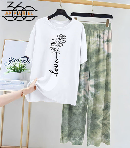 New love Printed Half Sleeves Shirt And Printed Trouser Night Wear