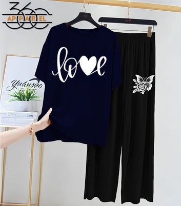 New love  Printed Half Sleeves Shirt And Printed Trouser Night Wear