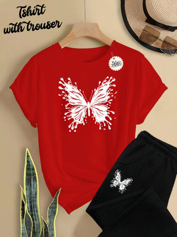 New butterfly Printed Half Sleeves Shirt And Printed Trouser Night Wear