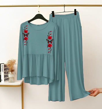 New Arrival Printed Half Sleeves Shirt And Printed Trouser Night Wear