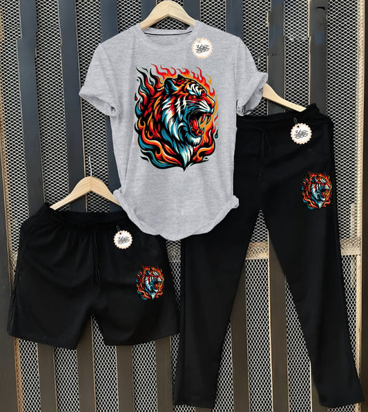 New funky lion Printed Half Sleeves Shirt And Printed Trouser with shorts Night Wear