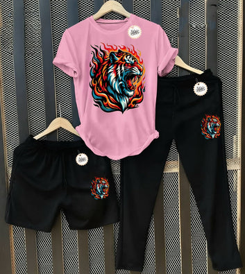 New funky lion Printed Half Sleeves Shirt And Printed Trouser with shorts Night Wear