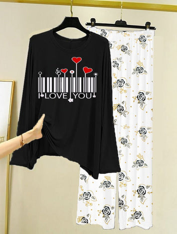 New Arrival Printed Half Sleeves Shirt And Printed Trouser Night Wear