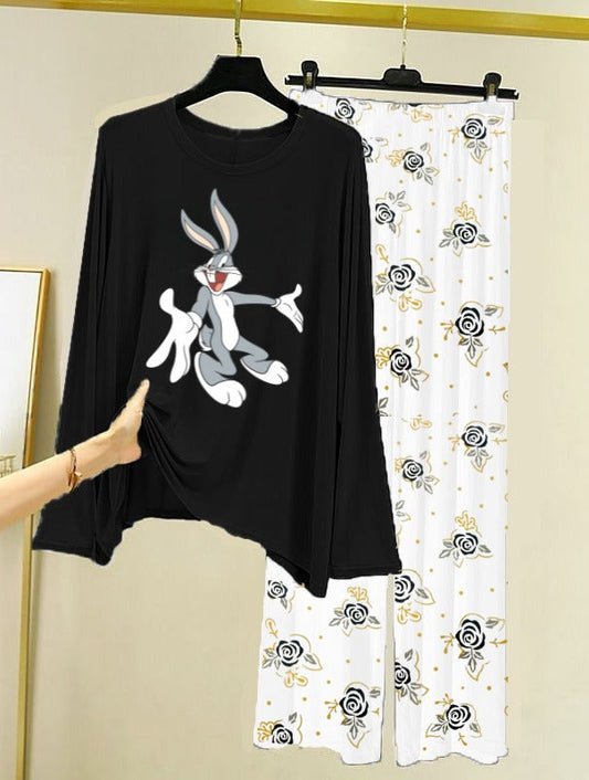 New Arrival Printed Half Sleeves Shirt And Printed Trouser Night Wear