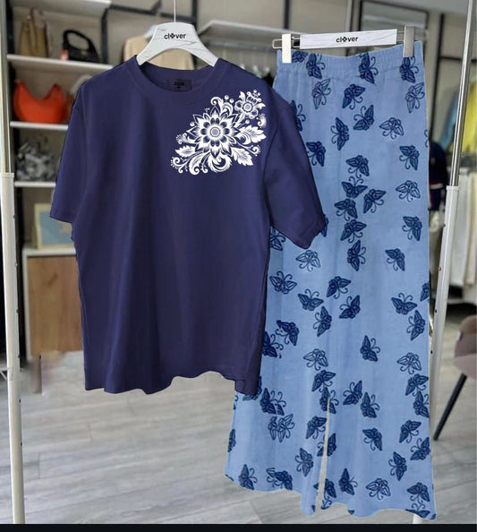 New Arrival Printed Half Sleeves Shirt And Printed Trouser Night Wear