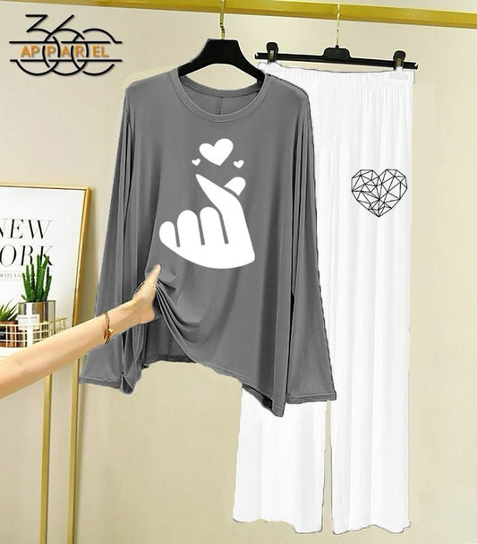 New love Printed Half Sleeves Shirt And Printed Trouser Night Wear