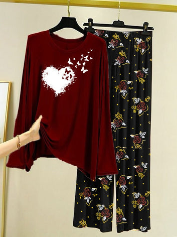 New Arrival Printed Full Sleeves Shirt And Printed Trouser Night Wear
