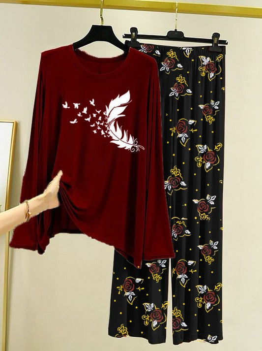 New Arrival Printed Full Sleeves Shirt And Printed Trouser Night Wear