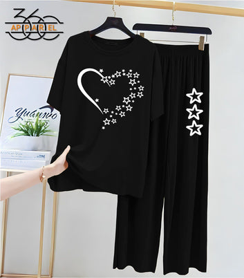 New heart Printed Half Sleeves Shirt And Printed Trouser Night Wear