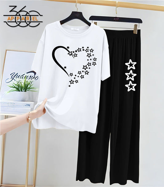 New heart Printed Half Sleeves Shirt And Printed Trouser Night Wear