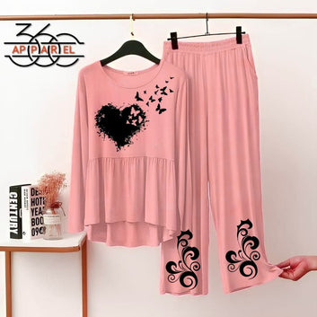 New heart shape Printed Half Sleeves Shirt And Printed Trouser Night Wear